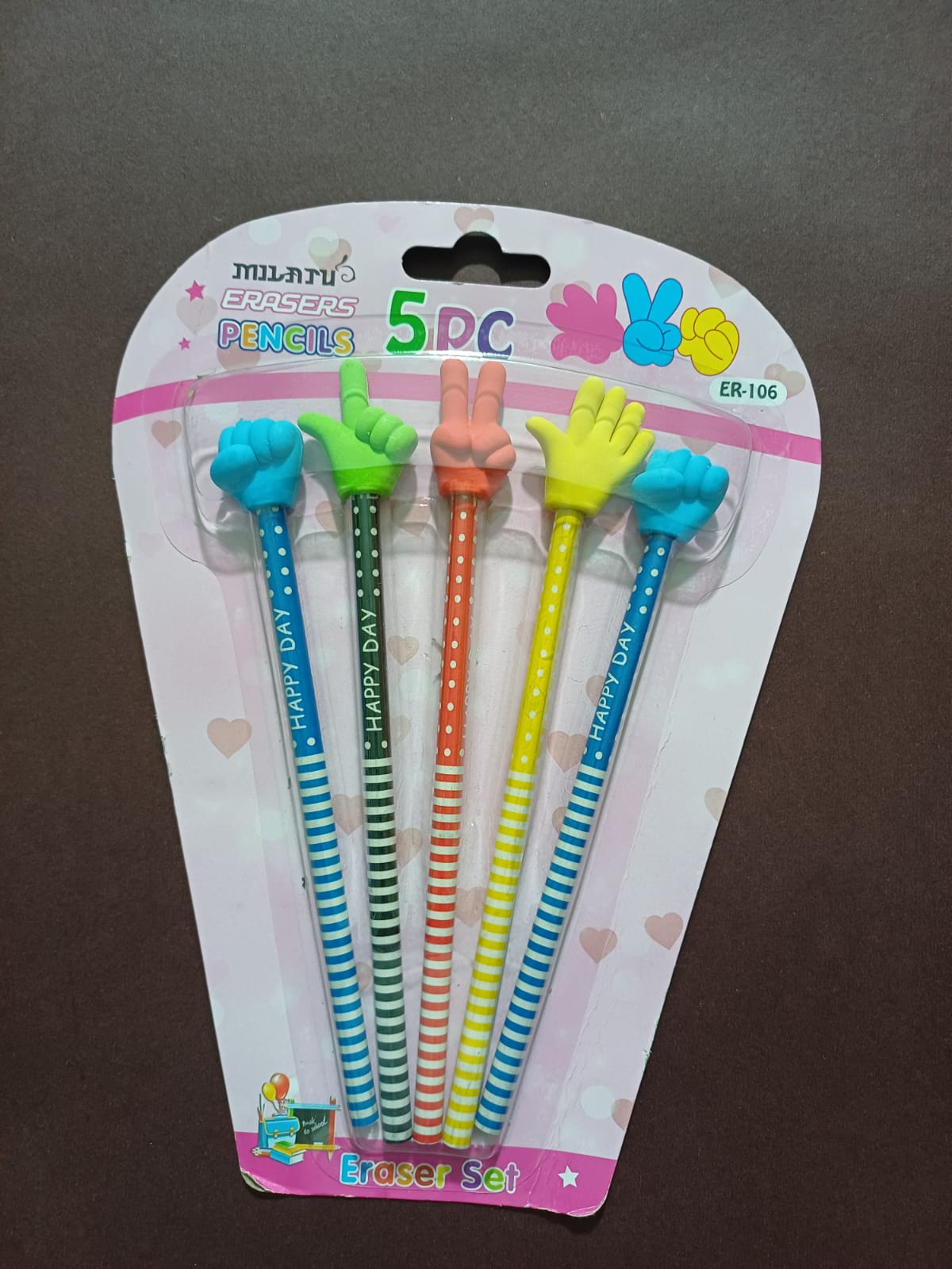 5pc Hand Gesture Eraser Pencils Kids School