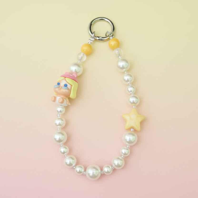 Kawaii Star Pearl Phone Charm – Pastel Molly Girl Beaded Wrist Strap – Aesthetic Celestial Keychain & Anti-Lost Lanyard for Women