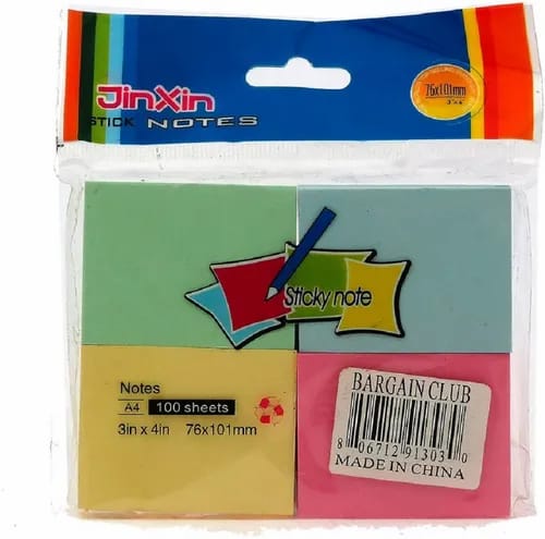 Jinxin Bright 4-Color Sticky Notes 3x4 Inch 100 Sheets