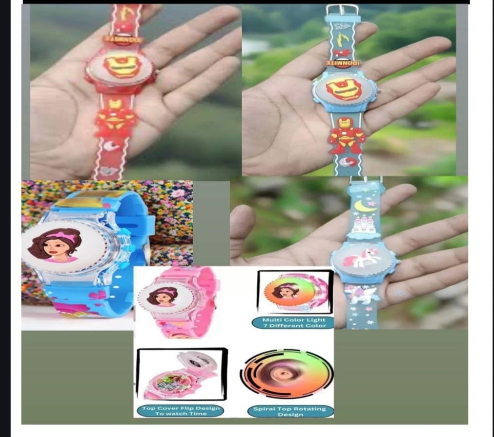 Kids' 3D Cartoon Glowing Digital Watch with Rotating Cover