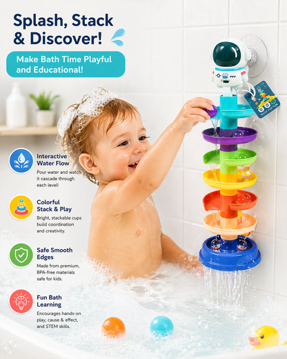 Colorful Stacking Bath Toy Water Run Astronaut Figure Fun Time