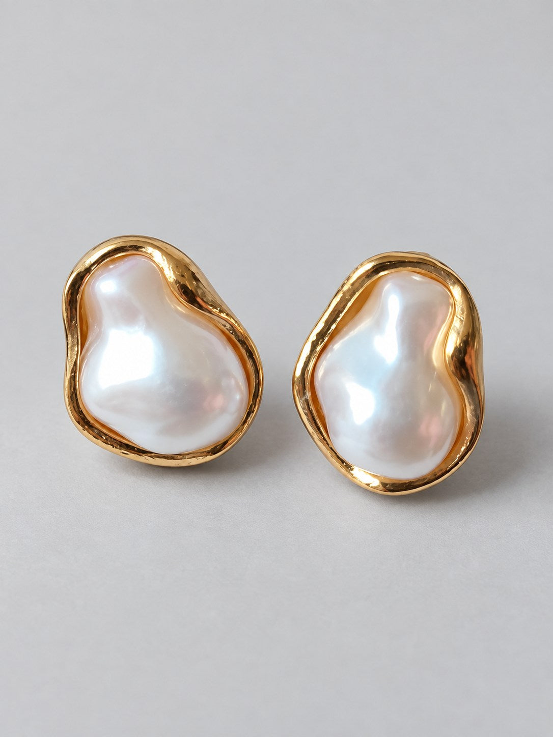 Gold Baroque Pearl Stud Earrings