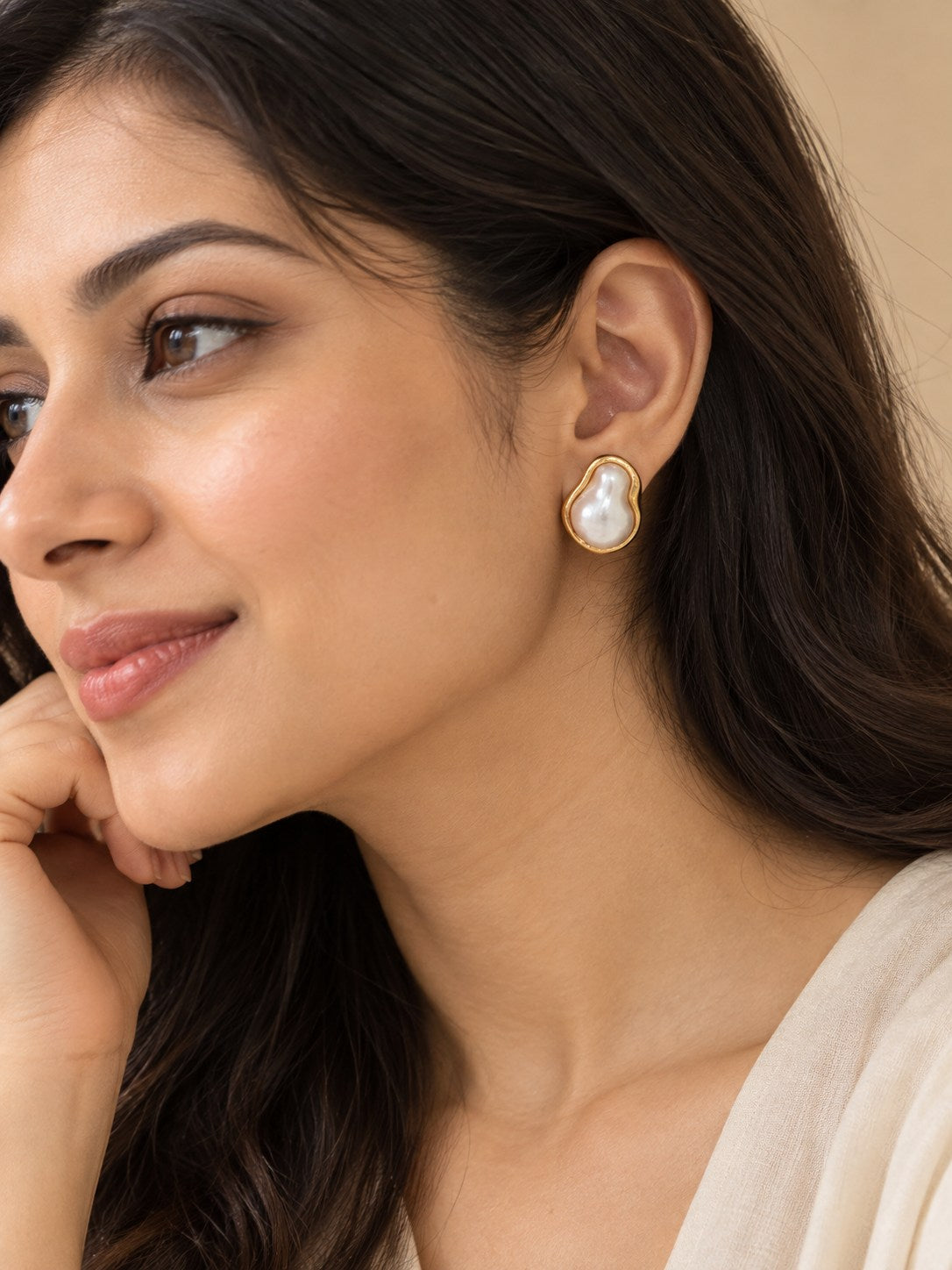 Gold Baroque Pearl Stud Earrings