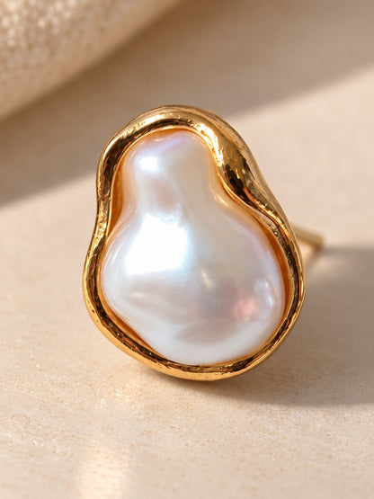 Gold Baroque Pearl Stud Earrings
