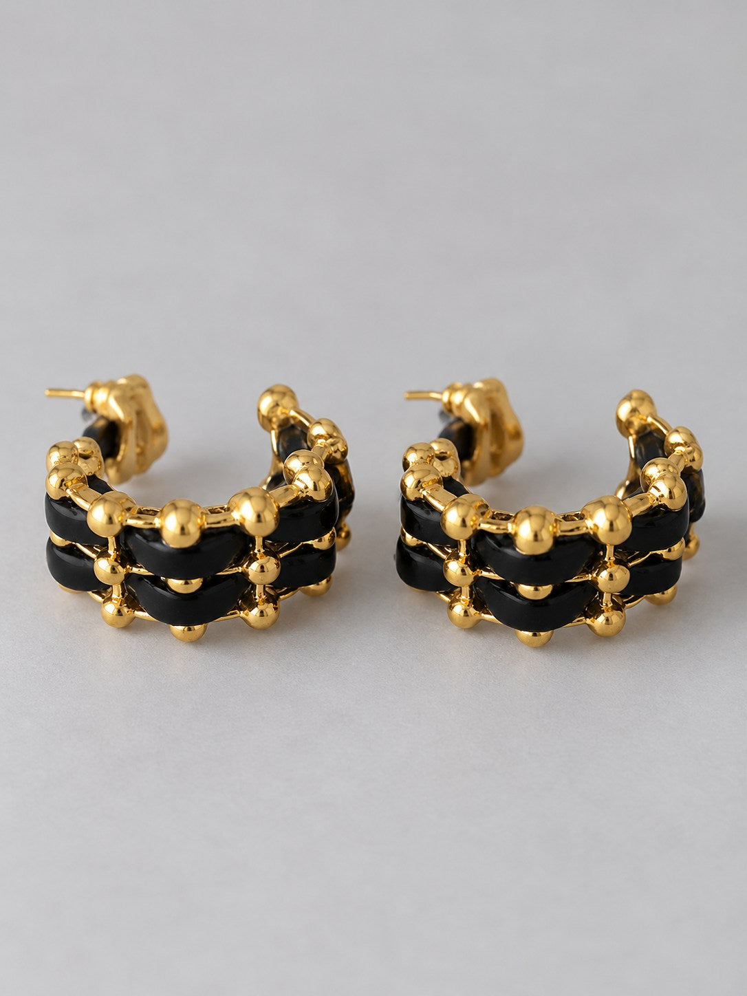 Black & Gold Chunky Huggie Hoop Earrings