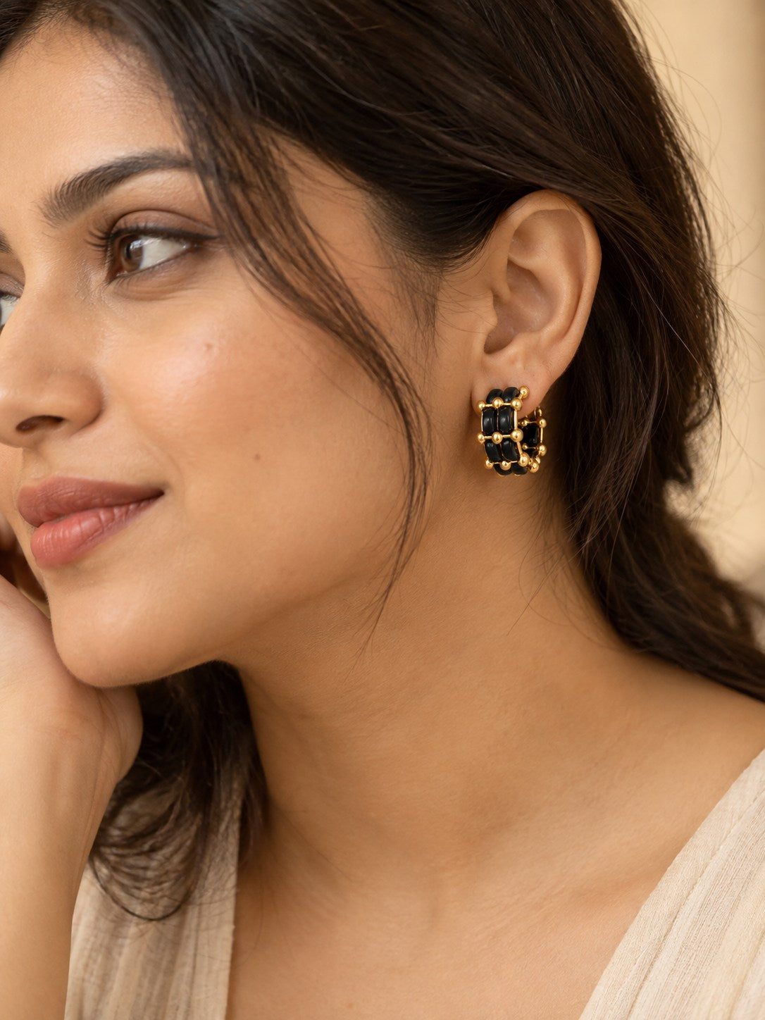 Black & Gold Chunky Huggie Hoop Earrings