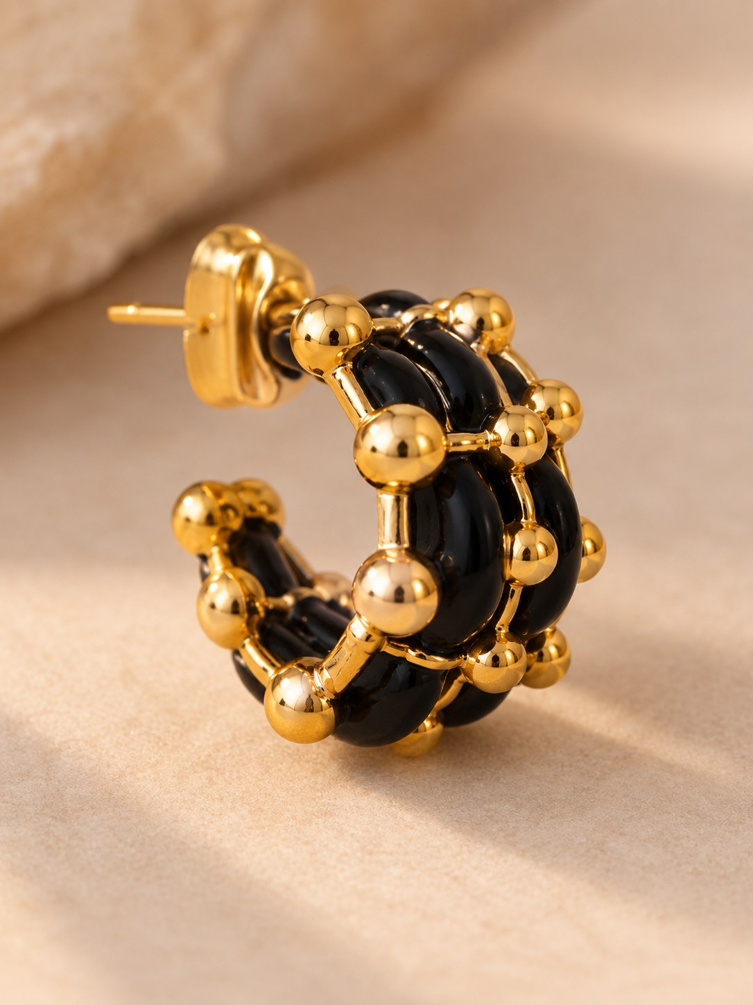 Black & Gold Chunky Huggie Hoop Earrings