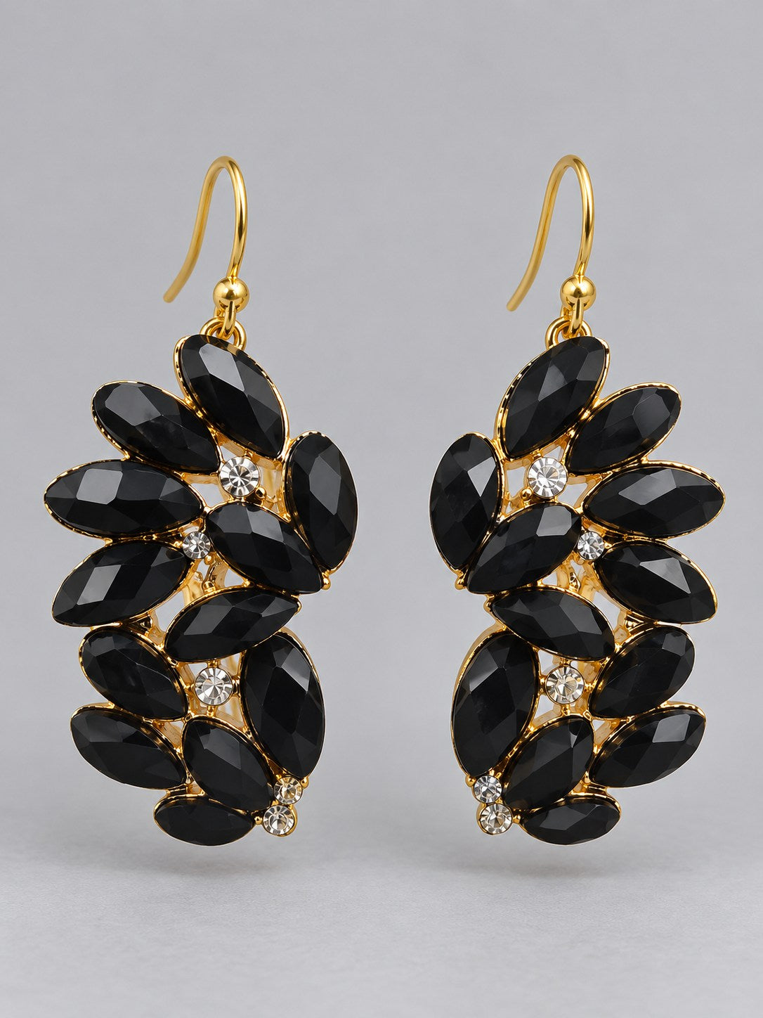 Black Crystal Cluster Hook Drop Earrings