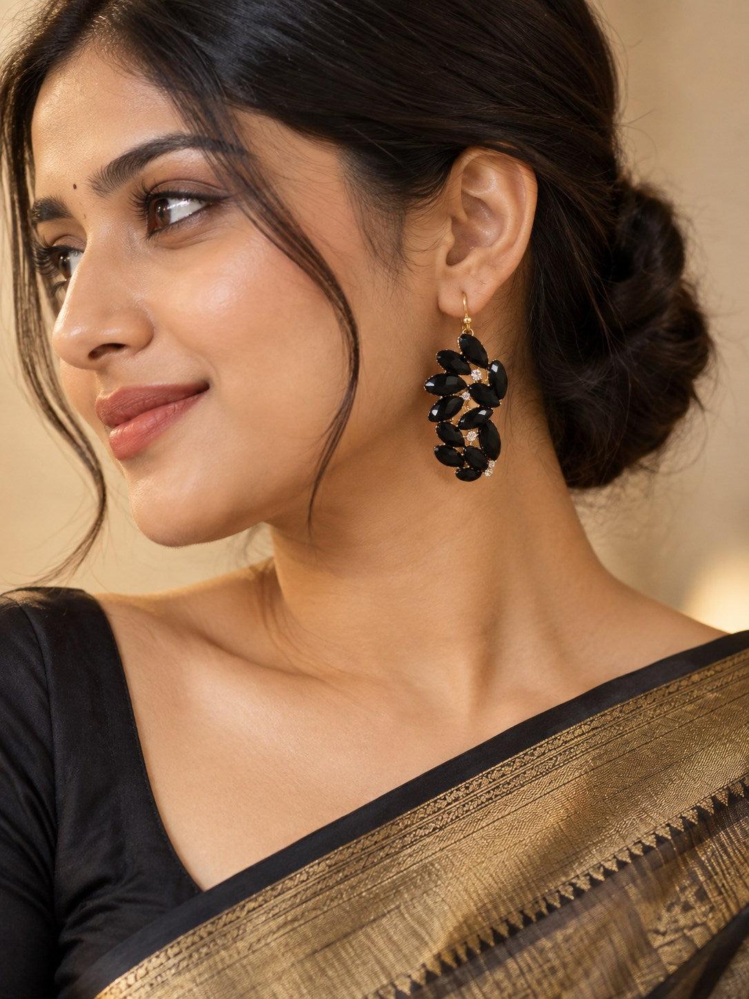Black Crystal Cluster Hook Drop Earrings