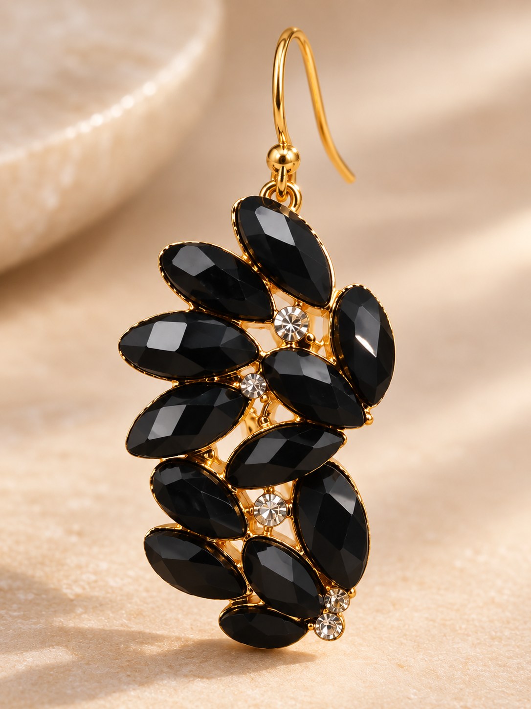 Black Crystal Cluster Hook Drop Earrings