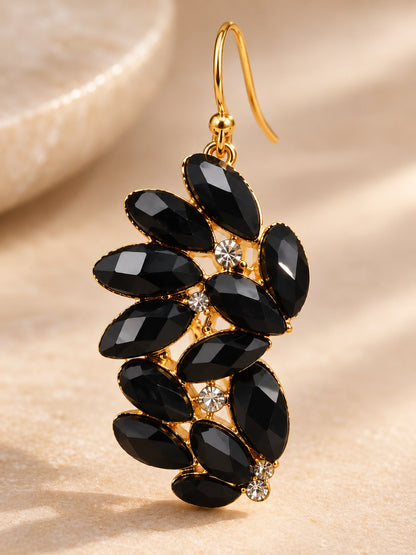 Black Crystal Cluster Hook Drop Earrings