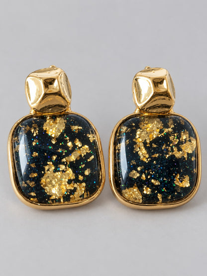 Black Gold-Flake Square Drop Earrings