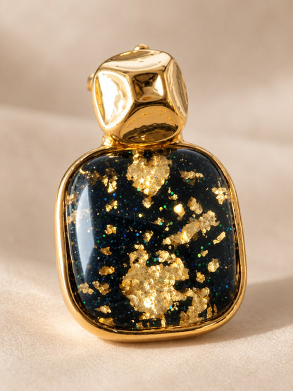 Black Gold-Flake Square Drop Earrings