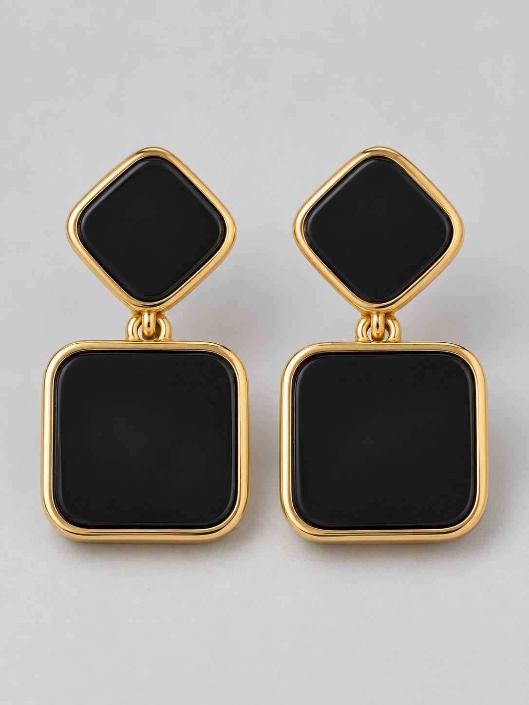 Black Enamel Geometric Square Drop Earrings