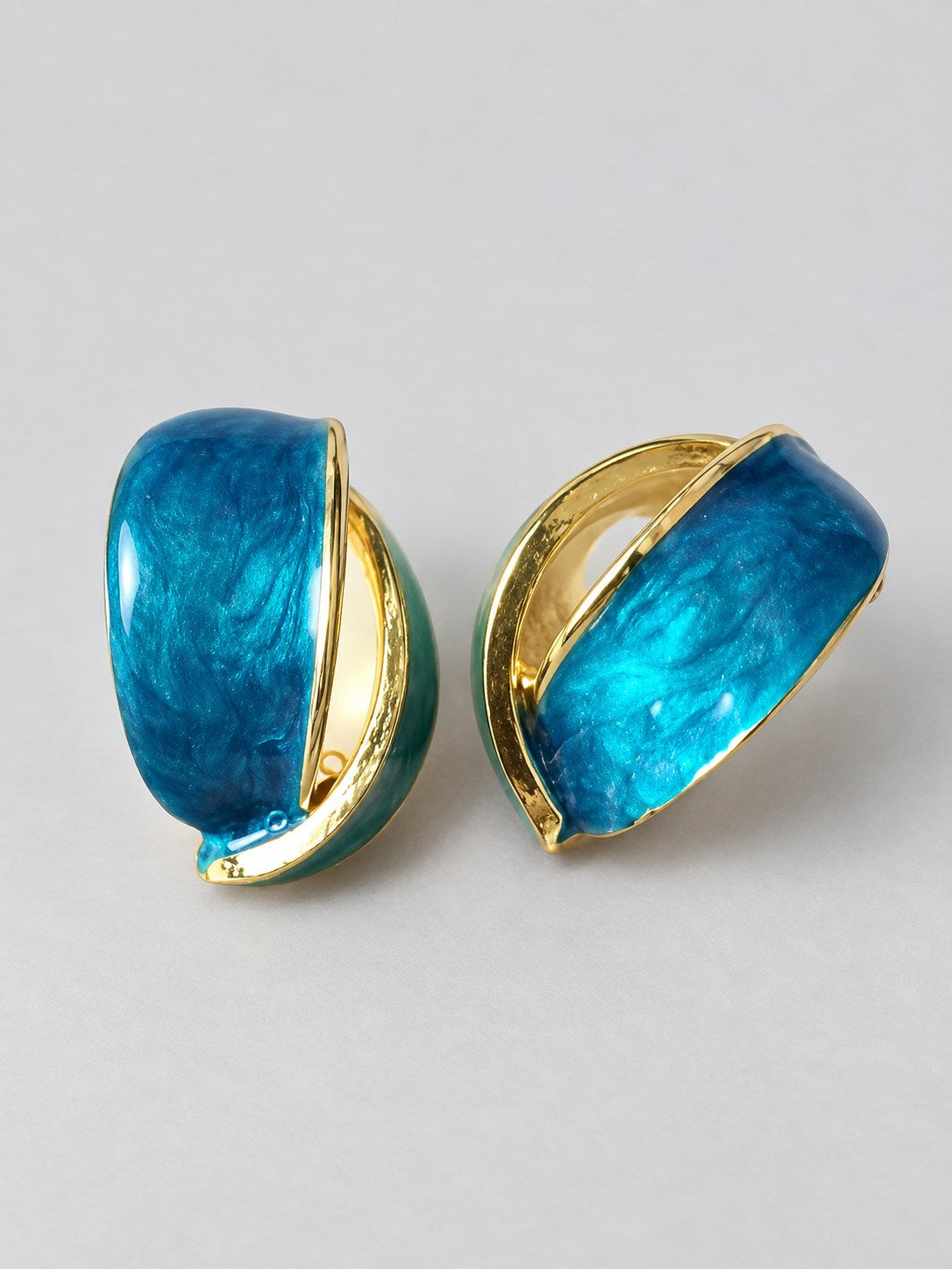 Turquoise Blue Enamel Chunky Half-Hoop Earrings