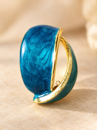 Turquoise Blue Enamel Chunky Half-Hoop Earrings