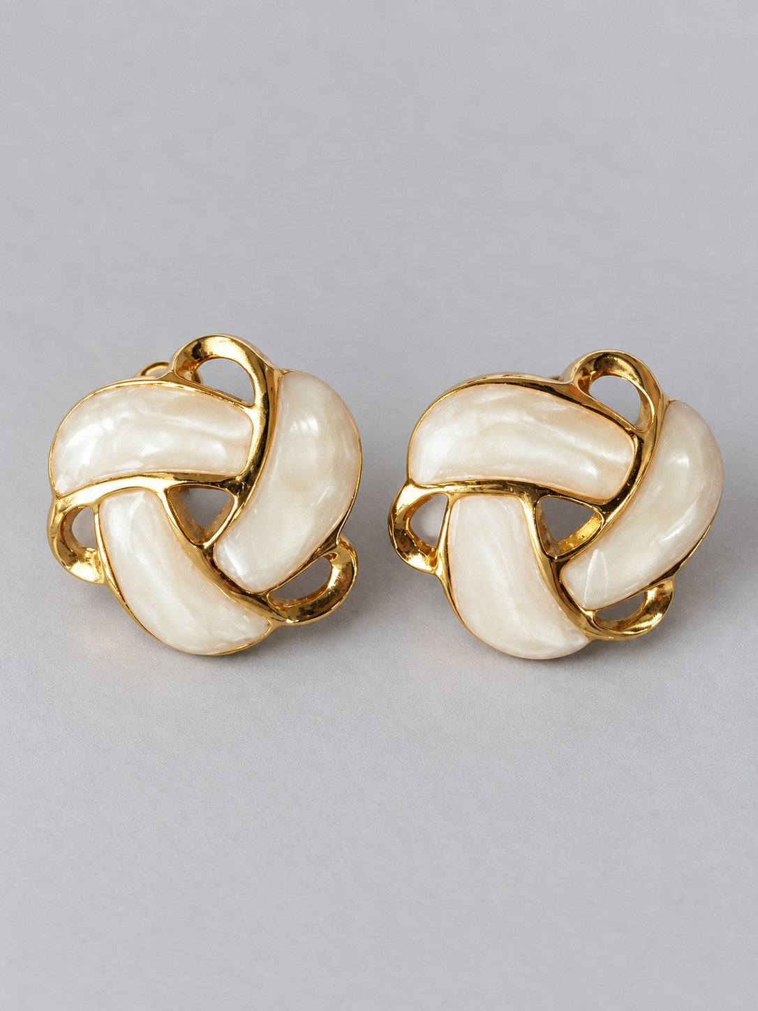 Cream Enamel Love-Knot Stud Earrings