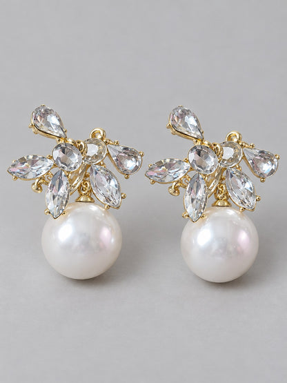 Crystal Bow & Pearl Drop Earrings