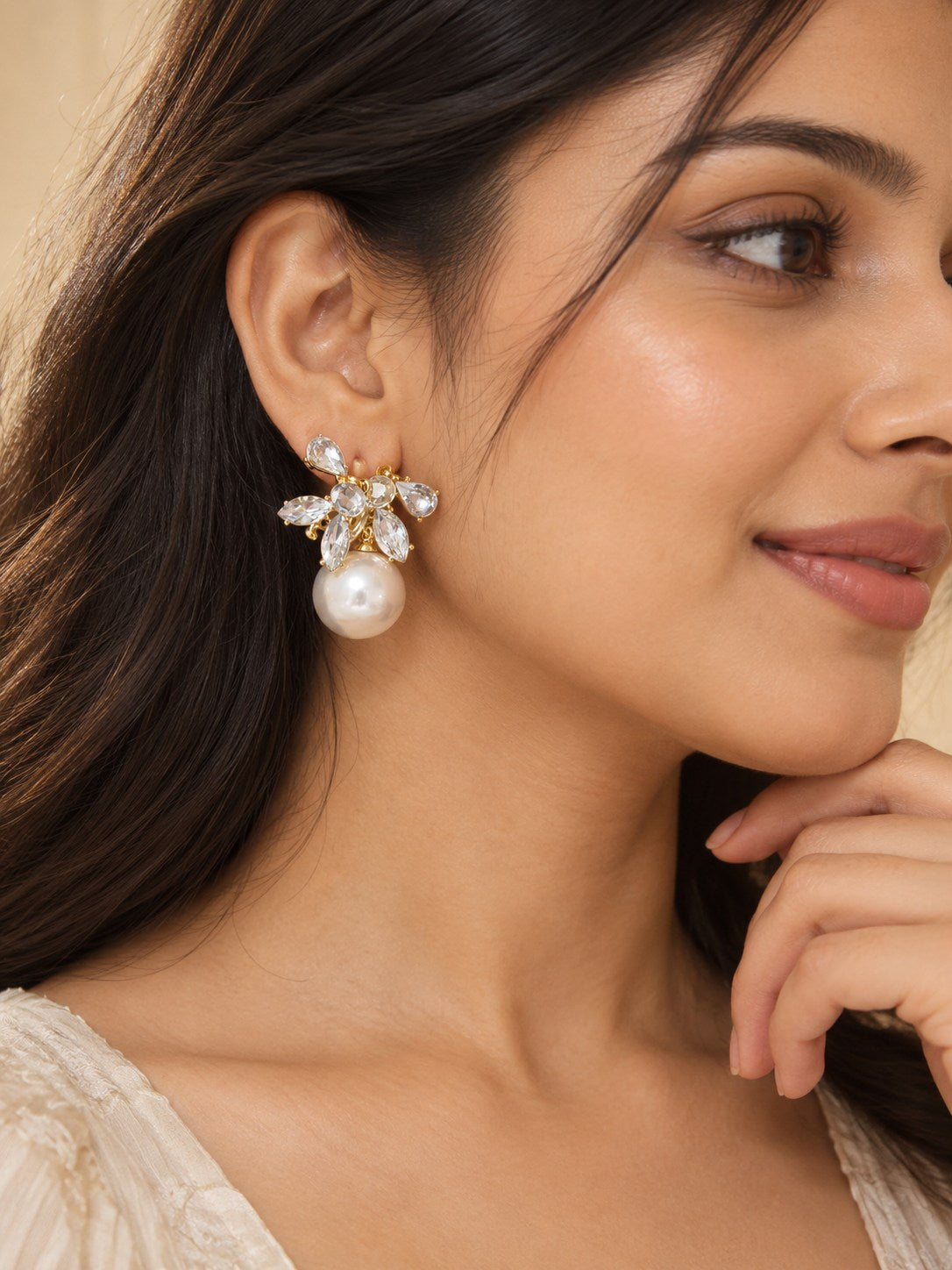 Crystal Bow & Pearl Drop Earrings
