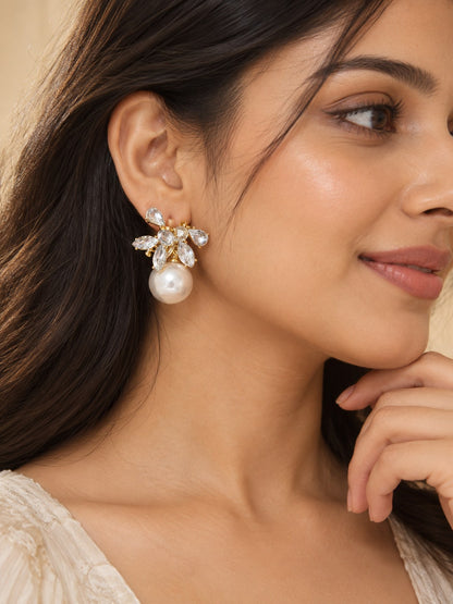 Crystal Bow & Pearl Drop Earrings