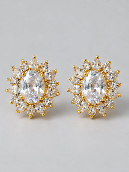 Oval Crystal Sunburst Halo Stud Earrings