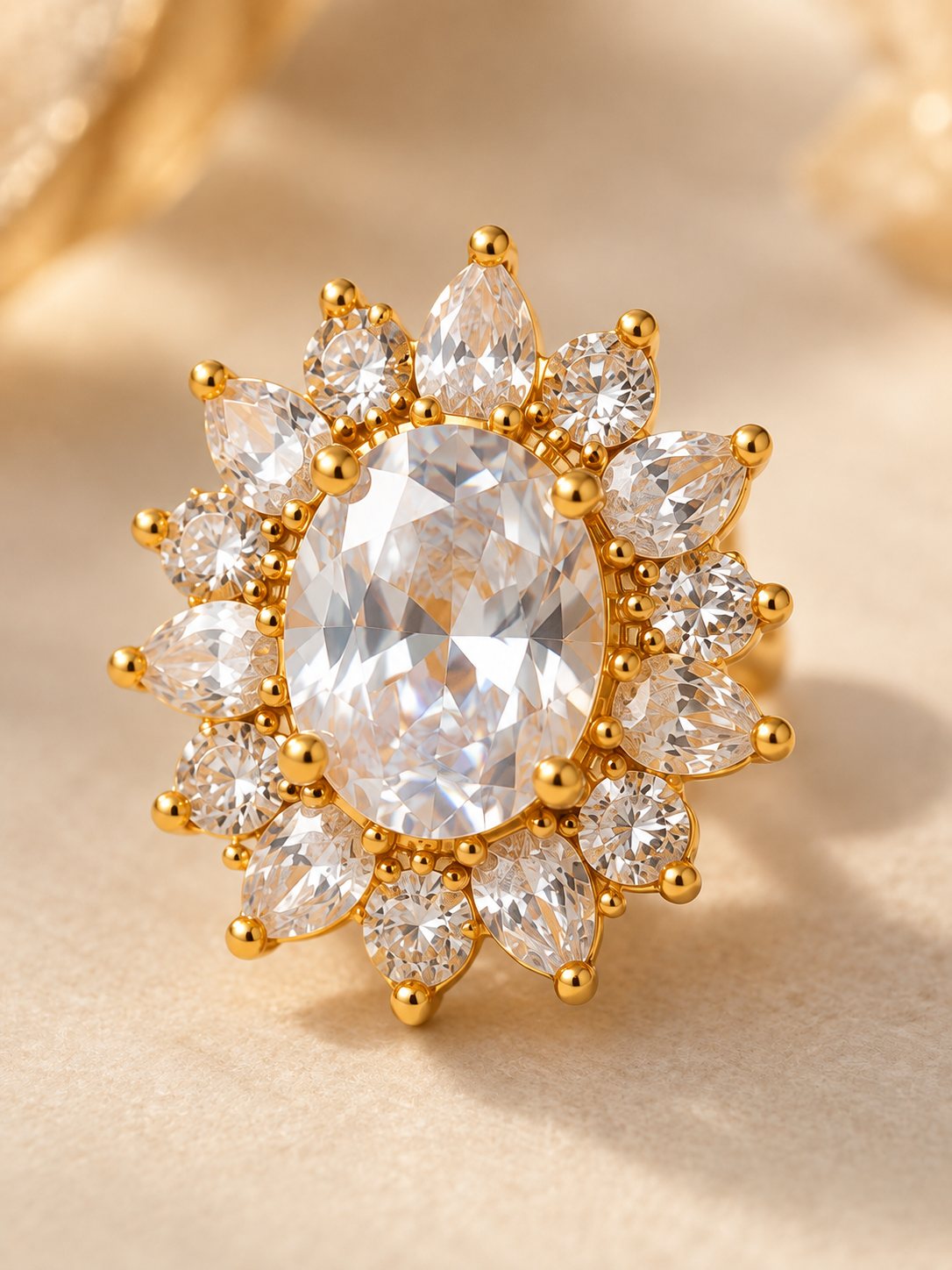 Oval Crystal Sunburst Halo Stud Earrings