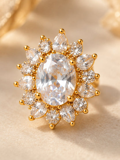 Oval Crystal Sunburst Halo Stud Earrings