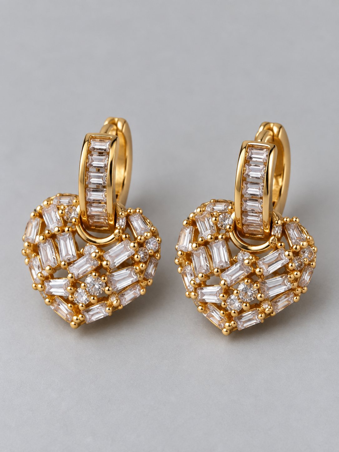 Baguette Crystal Heart Huggie Drop Earrings