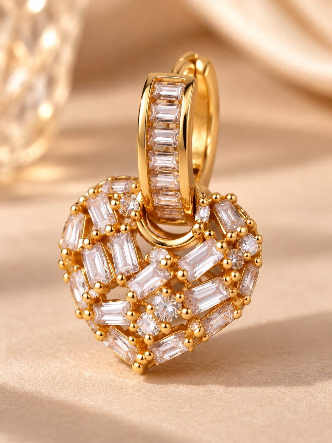 Baguette Crystal Heart Huggie Drop Earrings