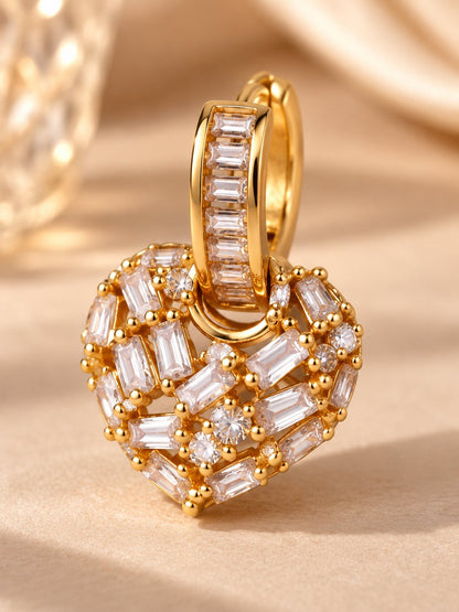 Baguette Crystal Heart Huggie Drop Earrings