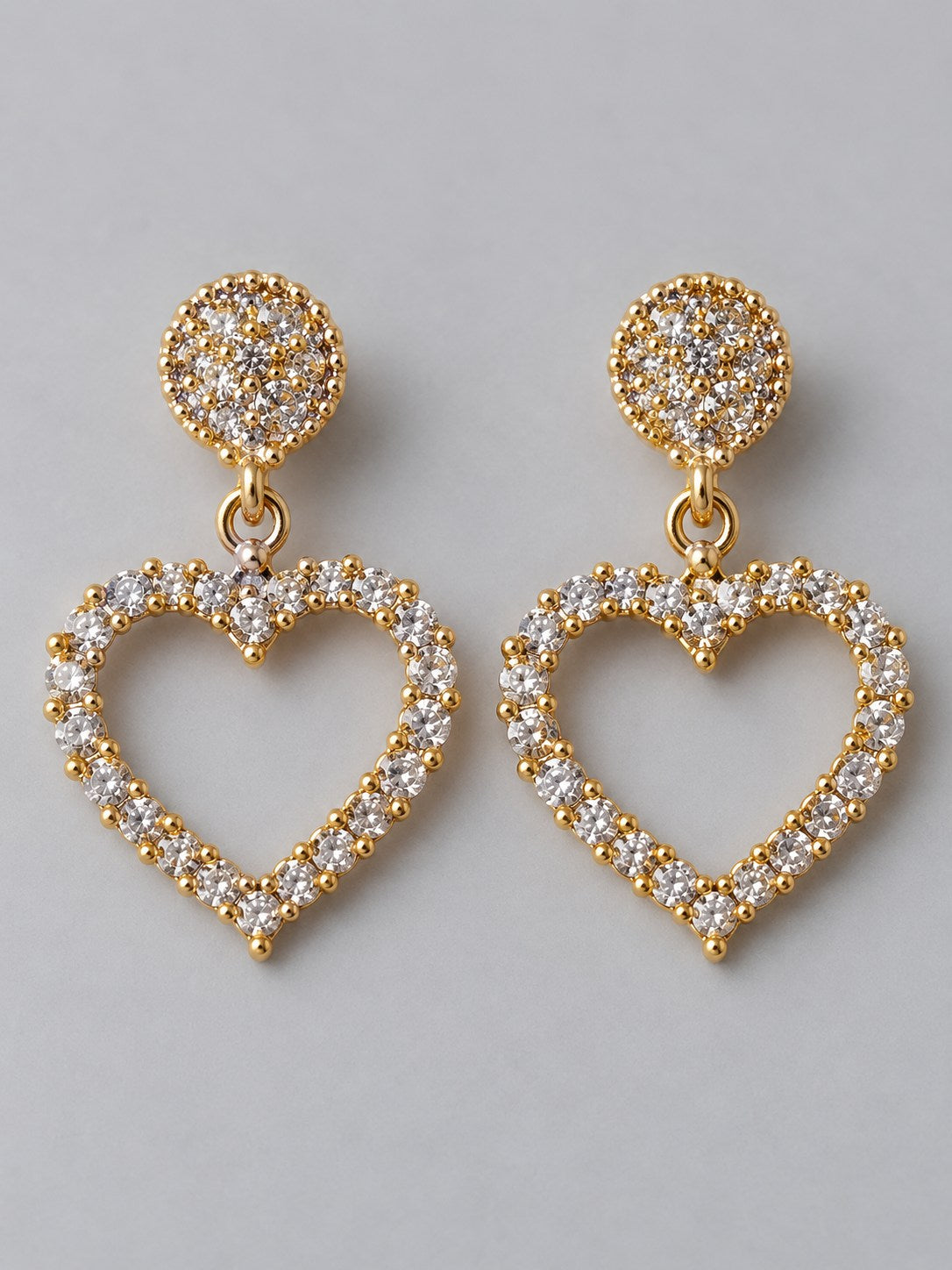 Gold Crystal Open Heart Drop Earrings