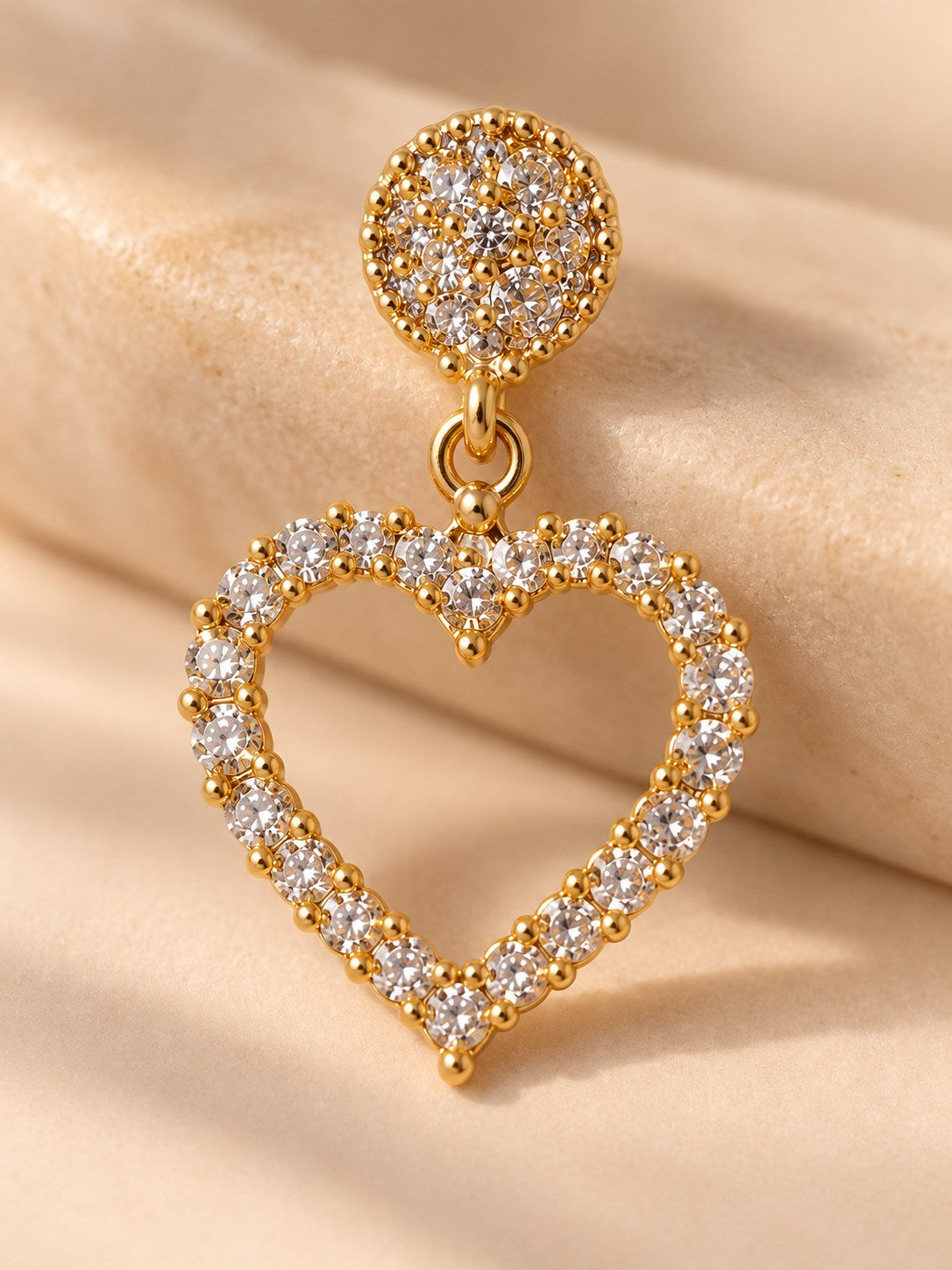Gold Crystal Open Heart Drop Earrings