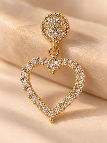 Gold Crystal Open Heart Drop Earrings