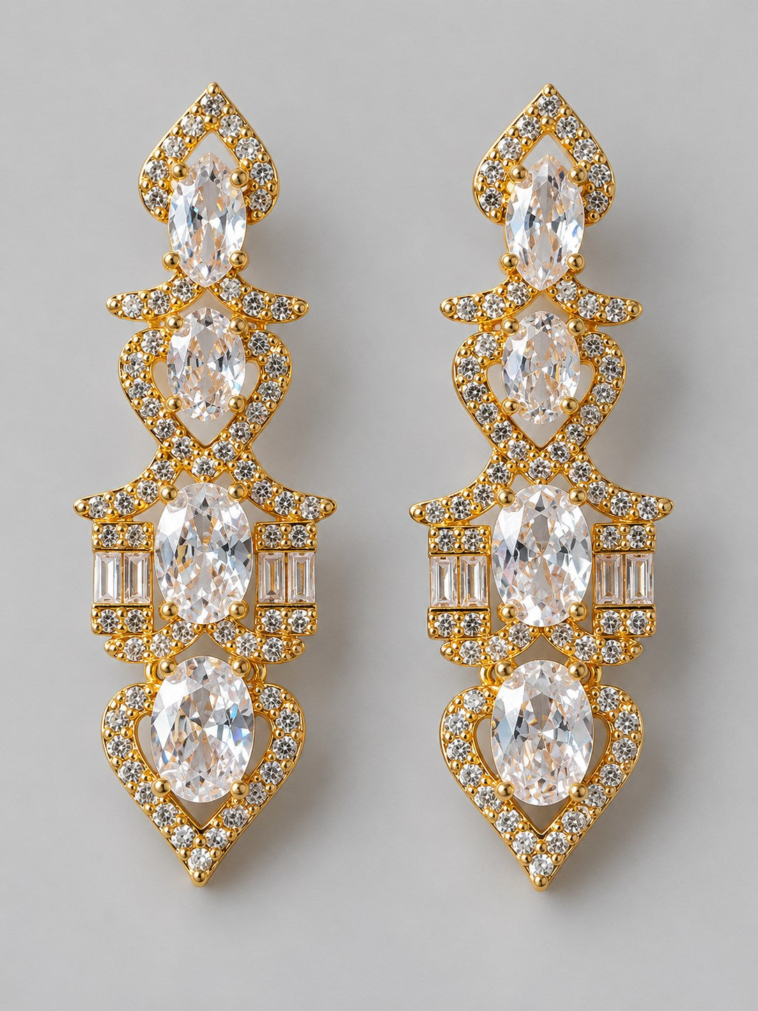 Gold Crystal Long Statement Drop Earrings