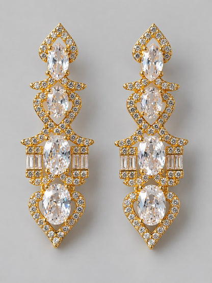 Gold Crystal Long Statement Drop Earrings