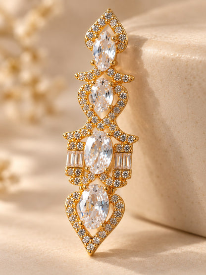 Gold Crystal Long Statement Drop Earrings
