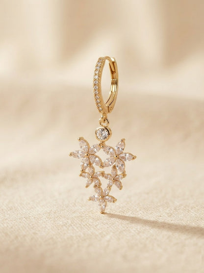 Gold Crystal Flower Cluster Dangle Earrings