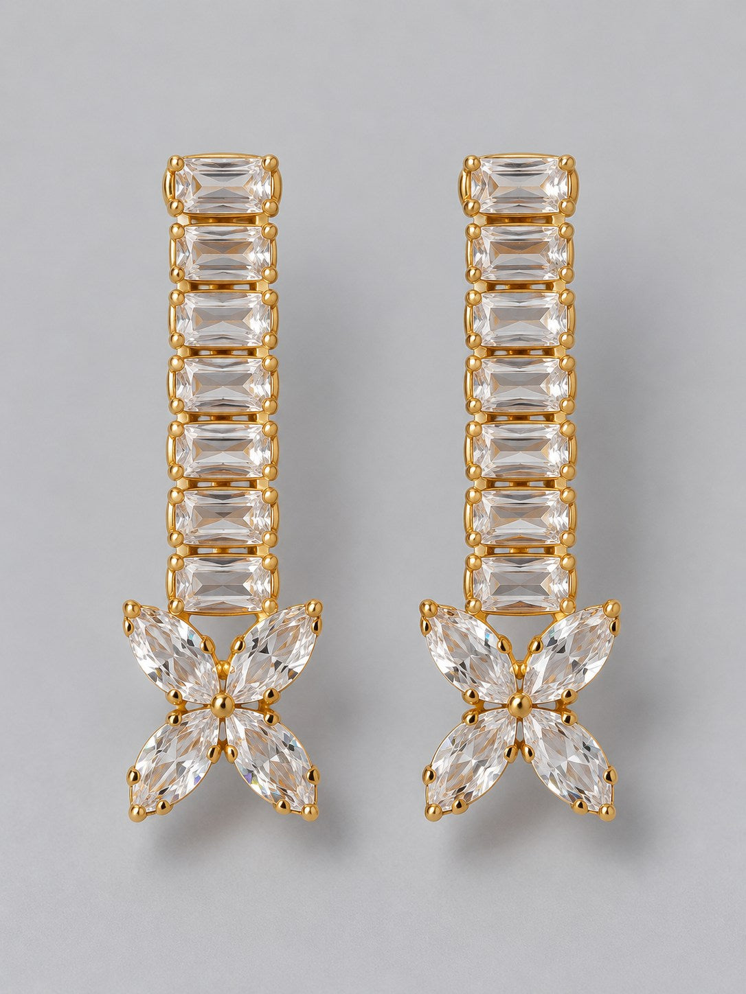 Gold Baguette Crystal Bar Drop Earrings