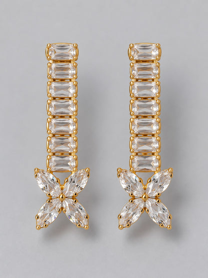 Gold Baguette Crystal Bar Drop Earrings