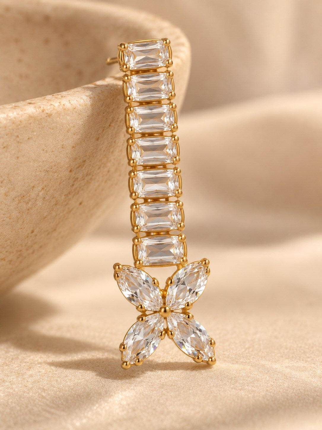 Gold Baguette Crystal Bar Drop Earrings