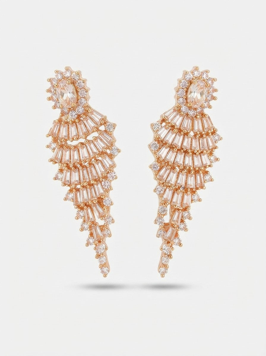 Rose Gold Baguette Crystal Wing Earrings
