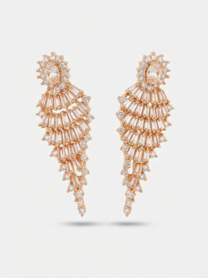 Rose Gold Baguette Crystal Wing Earrings