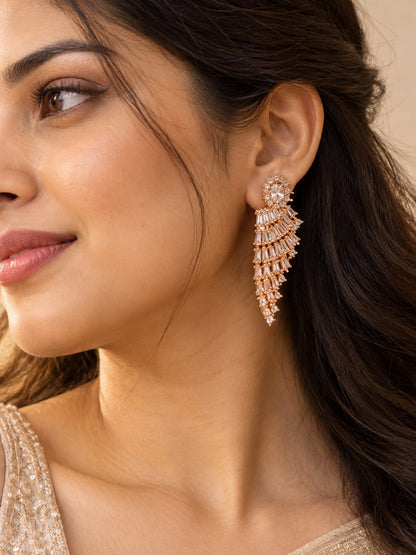 Rose Gold Baguette Crystal Wing Earrings