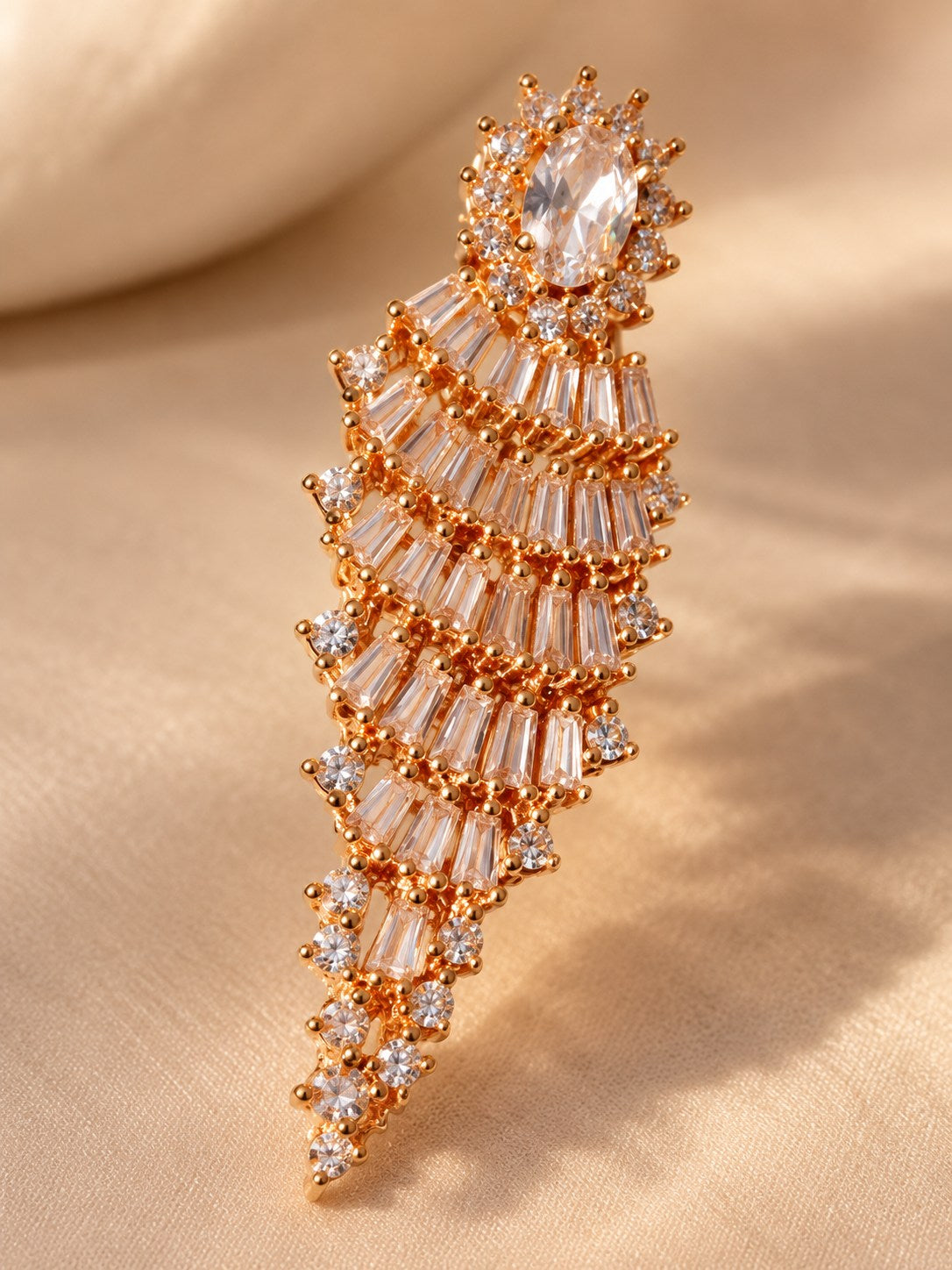 Rose Gold Baguette Crystal Wing Earrings