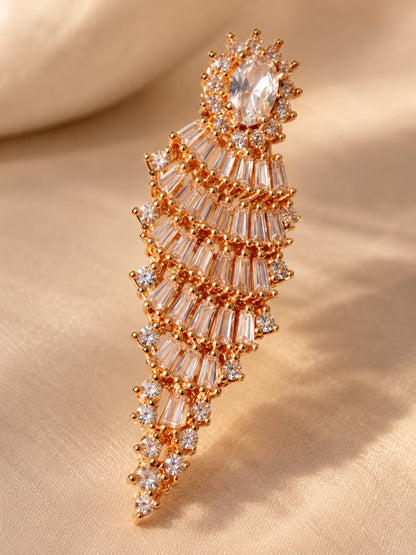 Rose Gold Baguette Crystal Wing Earrings