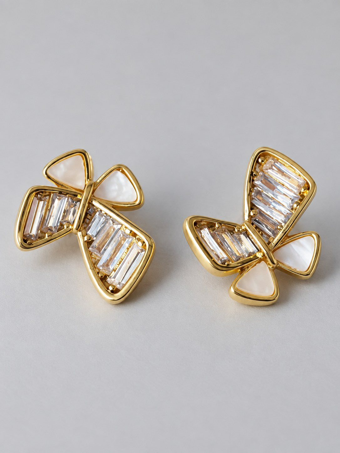 Crystal Baguette & Shell Bow Stud Earrings