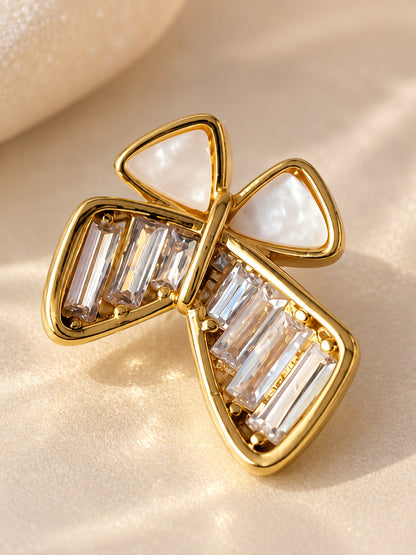 Crystal Baguette & Shell Bow Stud Earrings