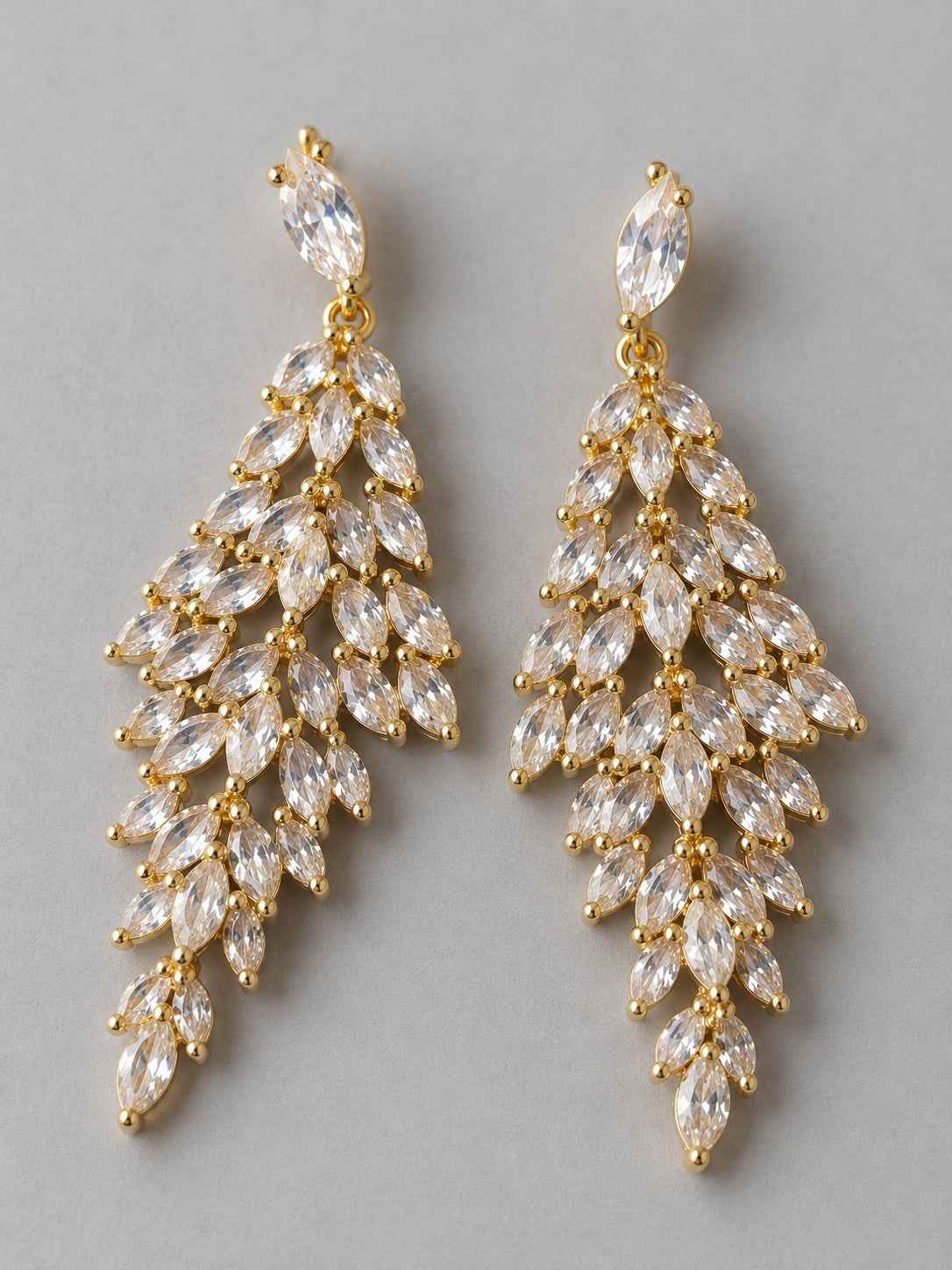 Gold Crystal Leaf Chandelier Long Earrings