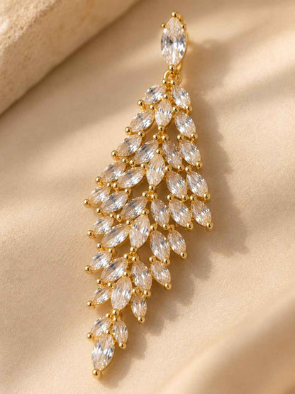Gold Crystal Leaf Chandelier Long Earrings