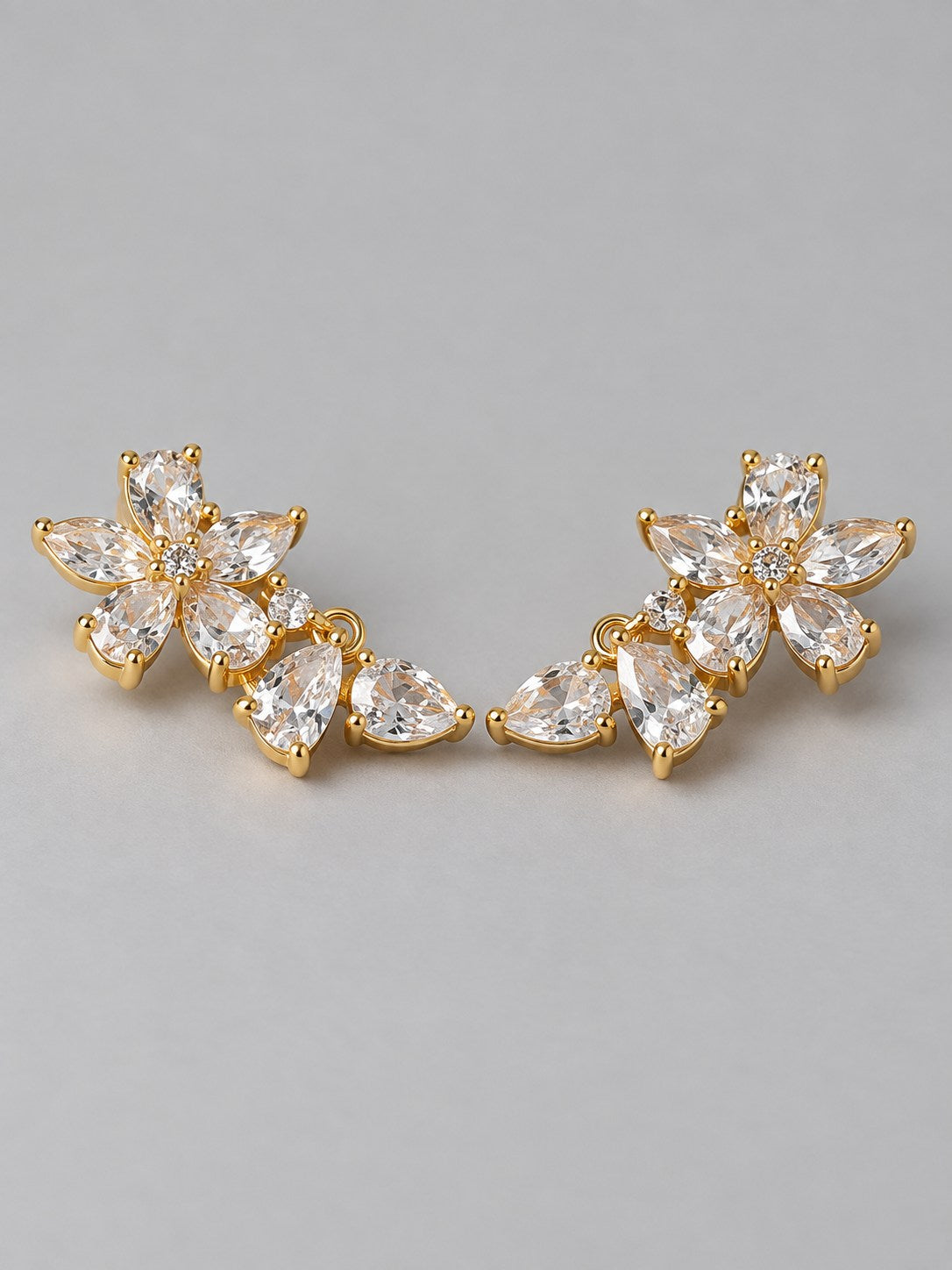 Crystal Flower Ear Climber Earrings